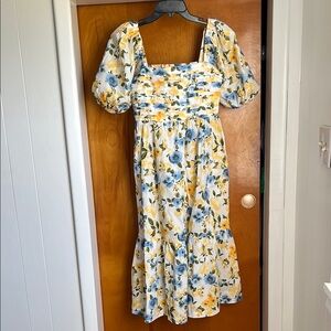 Floral Puff Sleeve Midi Dress